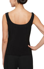 3/4 Sleeve Corded Tulle Twinset with Mandarin Neck Elongated Jacket & Jersey Scoop Neck Tank - alexevenings.com