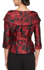 3/4 Sleeve Organza Portrait Collar Blouse with Tie Belt - alexevenings.com