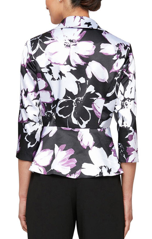 3/4 Sleeve Printed Stretch Satin Side Closure Blouse with Collar - alexevenings.com