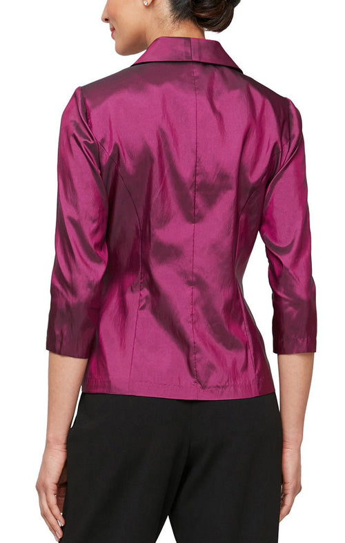 3/4 Sleeve Taffeta Blouse with Collar and Decorative Side Closure - alexevenings.com