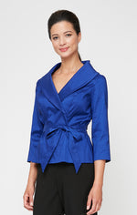 3/4 Sleeve Stretch Taffeta Blouse with Tie Waist Detail