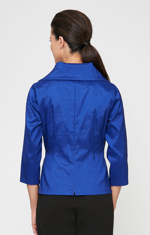 3/4 Sleeve Stretch Taffeta Blouse with Tie Waist Detail