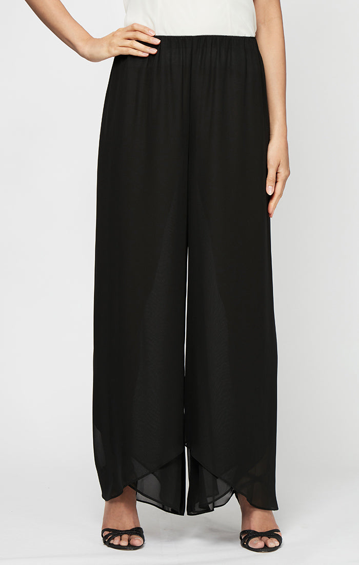 Wide Leg Chiffon Pant with Tulip Hem