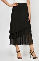 Tea-Length Asymmetric Triple Tier Chiffon Skirt