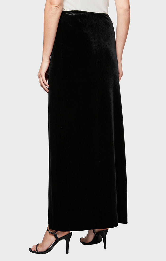Velvet Long Skirt with Satin-Button Detail