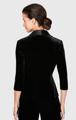 3/4 Sleeve Side Closure Velvet Blouse with Peplum Waist and Satin Collar