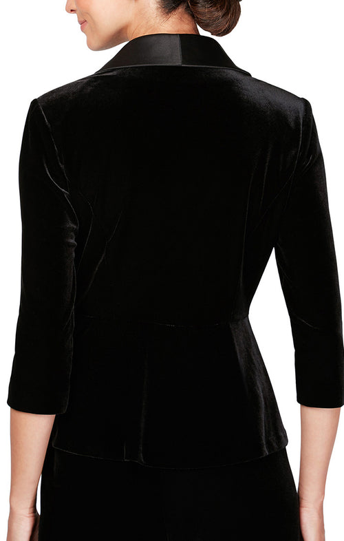 3/4 Sleeve Side Closure Velvet Blouse with Peplum Waist and Satin Collar