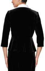 Plus 3/4 Sleeve Side Closure Velvet Blouse with Modified Peplum and Satin Collar