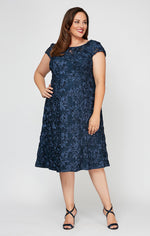 Plus Cocktail Dress in Rosette Lace with Cap Sleeves