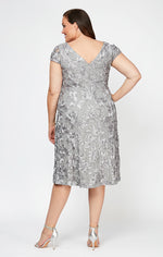 Plus Cocktail Dress in Rosette Lace with Cap Sleeves