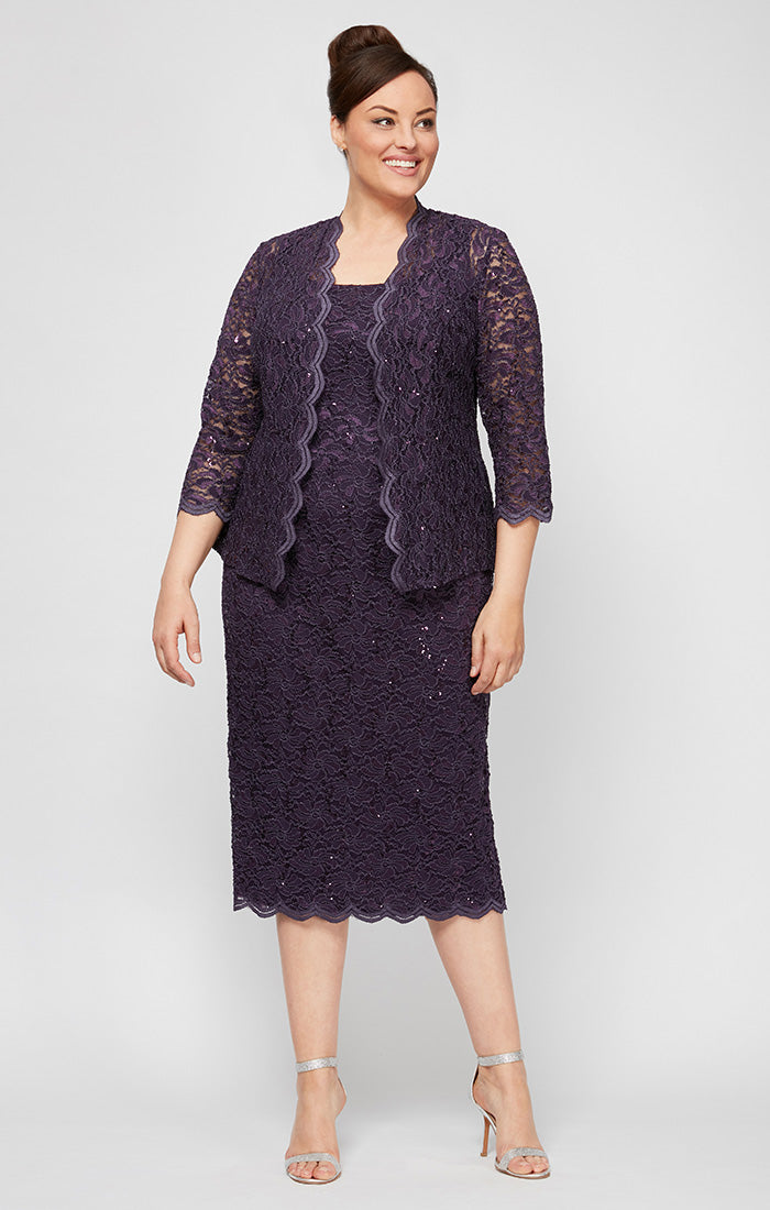 Plus Midi Sheath Sequin Lace Jacket Dress