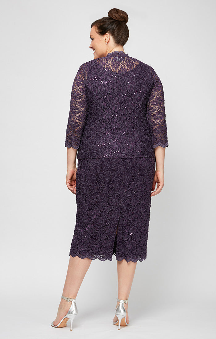 Plus Midi Sheath Sequin Lace Jacket Dress