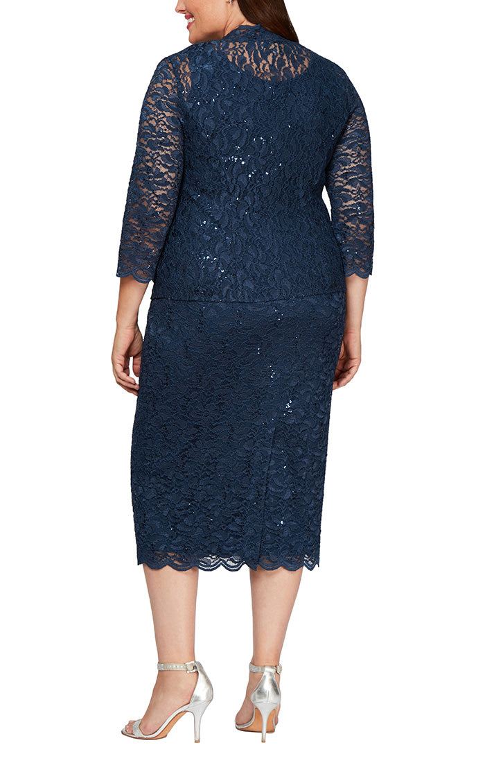 Plus - Sheath Sequin Lace Jacket Dress