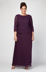 Plus Long Gown with Sequin Lace Bodice & Chiffon Skirt