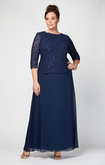 Plus Long Gown with Sequin Lace Bodice & Chiffon Skirt