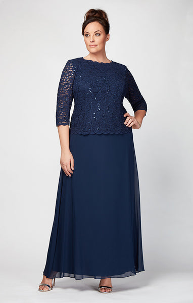 Alex Evenings Plus Size Sequined Lace Gown - Navy Alex Evenings Plus Size Sequined Lace Gown - Navy