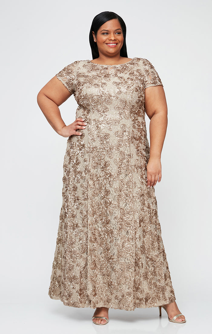 alex evenings rosette a line dress Plus Size Gown - Navy Extra40 Mother of the Groom SIZE:3M-3L Missacc Orange Cocktail Dresses