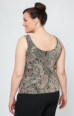 Plus Printed 3/4 Sleeve Slinky Twinset with Glitter Detail and Hook and Eye Closure at Neck