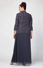 Plus Glitter Jacquard Knit Jacket Dress with Mandarin Neckline