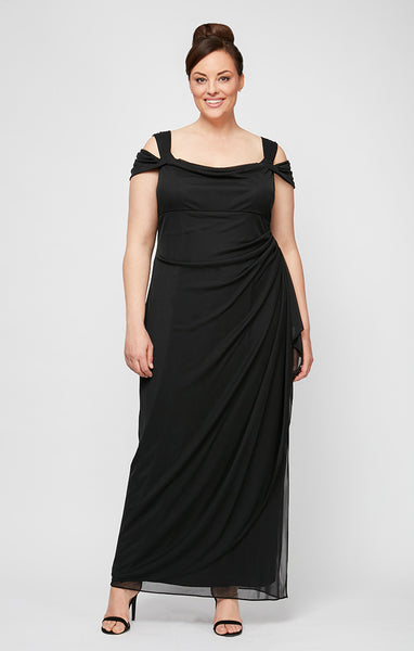 Alex Evenings Plus Size Draped Cold-Shoulder Evening Dress