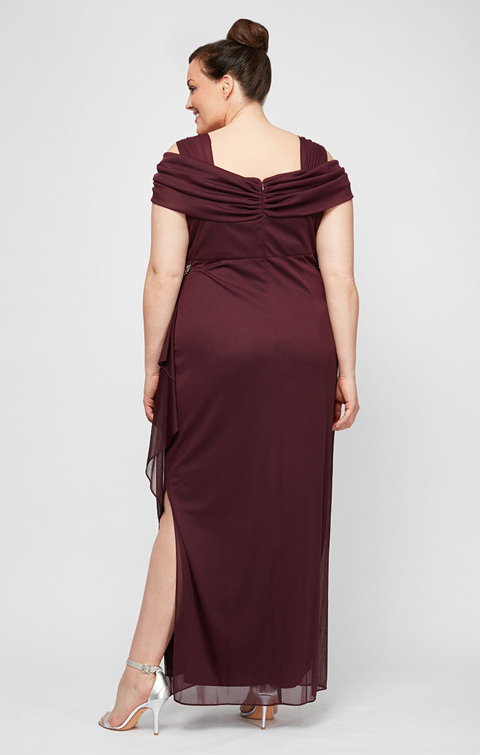 Plus Cold Shoulder Mesh Dress with Cowl Neckline