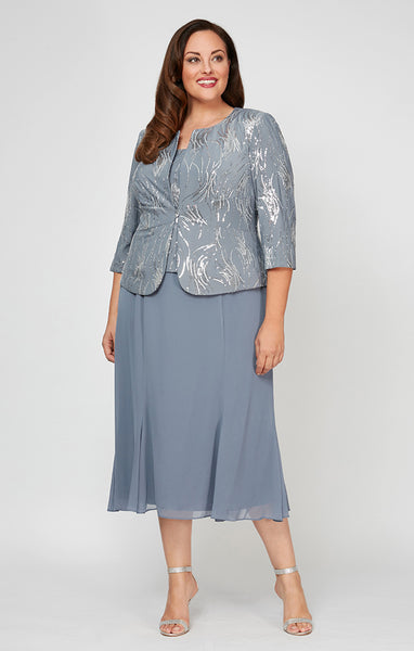 Alex Evenings Plus Angela Firework Sequin Jacket Dress Steel Blue / 24W