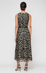 Midi Embroidered Sleeveless Dress with High/Low Hem & Tie Belt