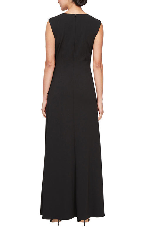 Long Square Neck Crepe Dress with Cascade Ruffle Detail