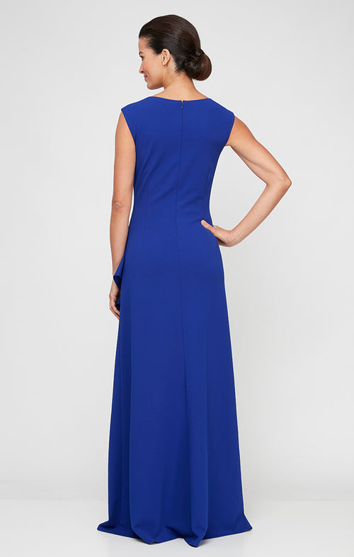 Petite Long Square Neck Dress with Cascade Ruffle Detail