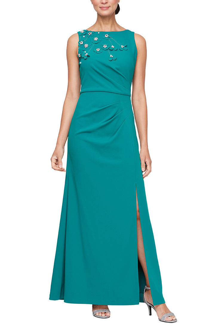 Alex Evenings Women's good Long Cowl Neck A-Line Dress, Teal, 8