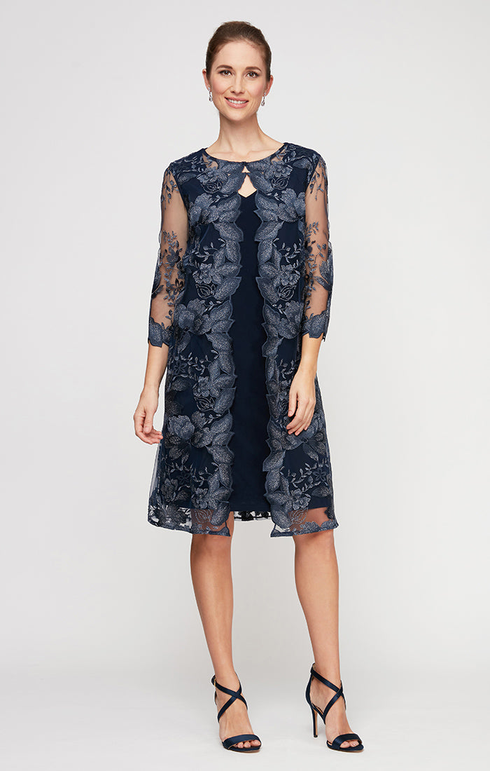 Regular - Elongated Lace Mock Jacket with Jersey Sheath Dress