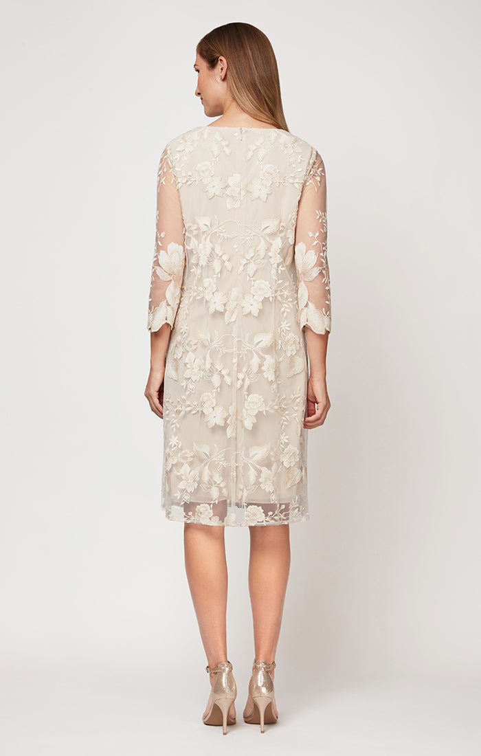 Midi Embroidered Mock Jacket Dress with Attached Jacket & Chiffon Tank Dress