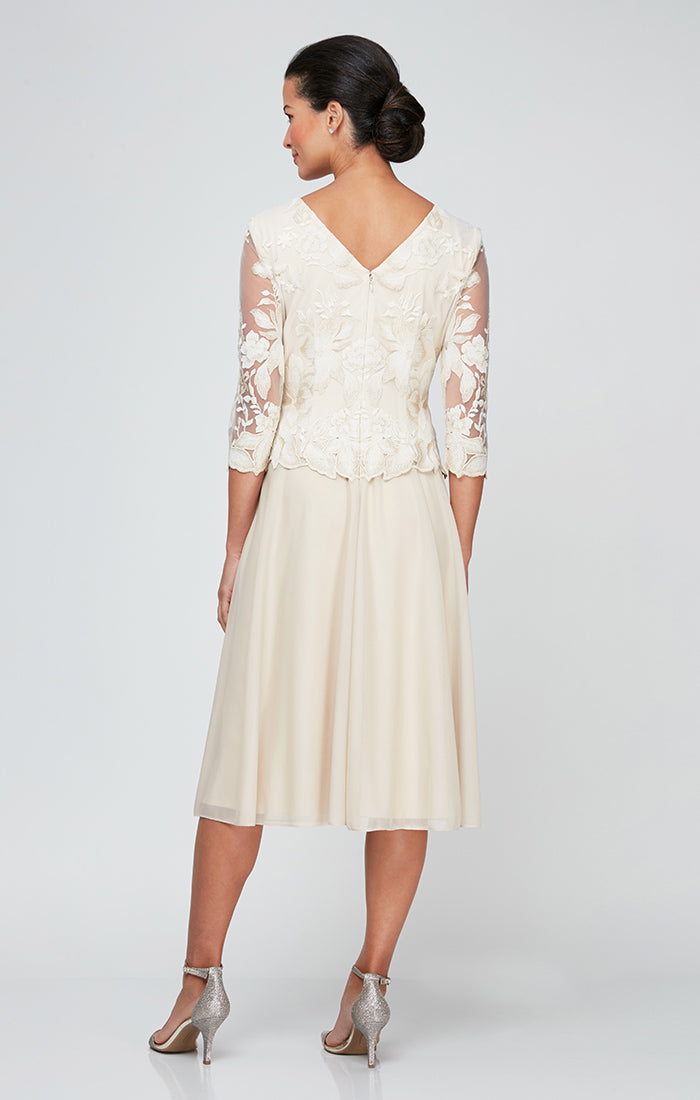 Petite Embroidered Mock Dress with Scallop Detail