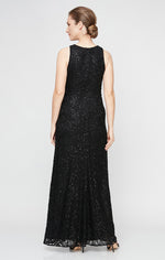 Regular - Long Sleeveless Lace Dress with Cascade Ruffle Front Slit Detail