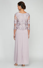 Petite Long A-Line Embroidered Mock Dress with Scallop Detail and 3/4 Sleeves