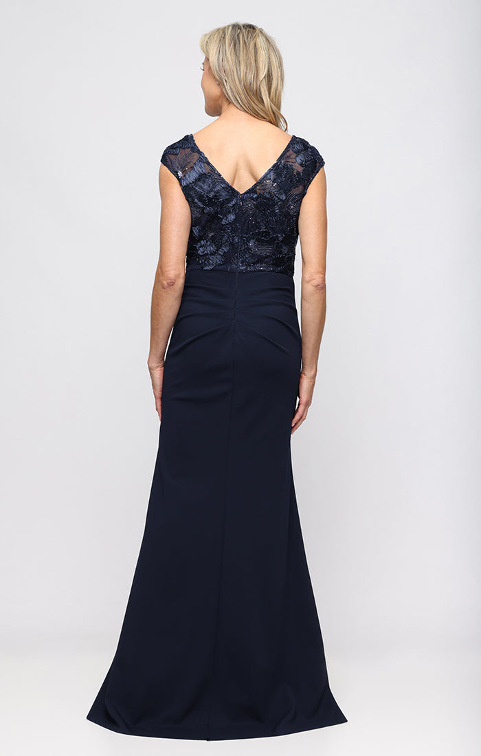 Petite - Stretch Crepe Gown with Soutache Bodice and Illusion Neckline