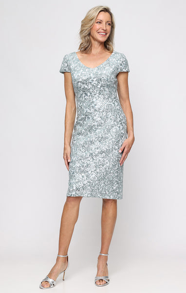 Short V-Neck Corded Lace Sheath Dress