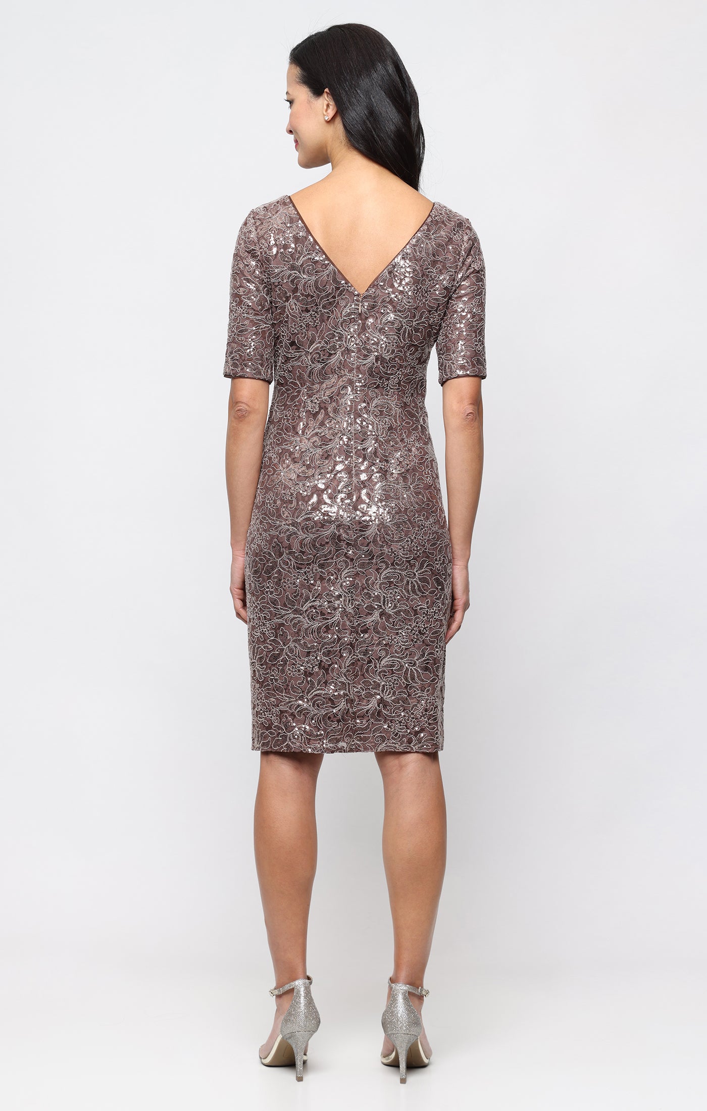 Petite Short Sequin Lace Sheath Dress