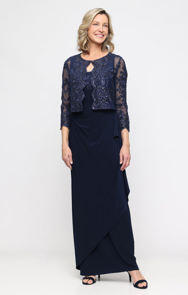 Alex Evenings Dawn Embroidered Jacket Dress Navy / 14