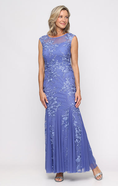 Embroidered Tulle Dress with Godet | Alexevenings.com