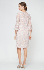 Embroidered Sequin Lace Sheath Dress with Illusion Neckline & 3/4 Bell Sleeves