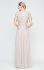 Long V-Neck Embroidered Stretch Tulle Gown