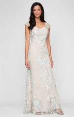 Long Embroidered Mermaid Dress with Sweetheart Neckline and Illusion Straps