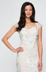 Long Embroidered Mermaid Dress with Sweetheart Neckline and Illusion Straps