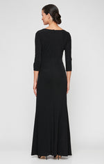 Regular - Square Neck Metallic Knit Dress with Embellishment Detail at Hip and 3/4 Sleeves