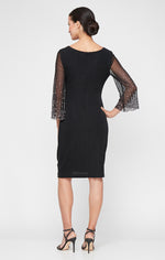 Short Cowl Neck Sheath Dress with Heat Set Illusion Sleeves