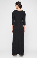 *Metallic Knit Gown with Twist Knot Waist & Ruffle Skirt Detail