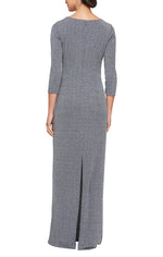 *Metallic Knit Gown with Twist Knot Waist & Ruffle Skirt Detail