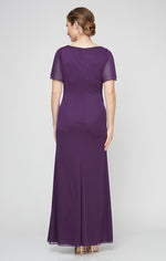 Plus Surplice Neckline Dress with Flutter Sleeves, Embellishment at Hip and Cascade Skirt Detail