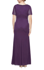 Plus Surplice Neckline Dress with Flutter Sleeves, Embellishment at Hip and Cascade Skirt Detail